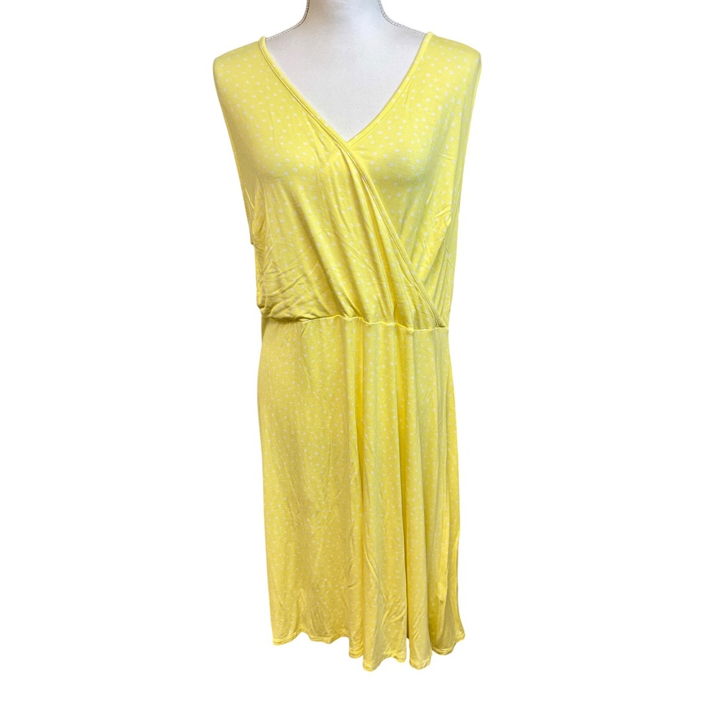 41 HAWTHORN Butter Yellow Faux Wrap Dress Sz 2X Casual Summer Travel Polka Dot